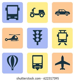 Shipment Icons Set. Collection Of Streetcar, Railroad, Aircraft And Other Elements. Also Includes Symbols Such As Flight, Streetcar, Airplane.