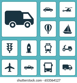 Shipment Icons Set. Collection Of Truck, Streetcar, Automobile And Other Elements. Also Includes Symbols Such As Car, Van, Omnibus.