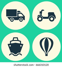 Shipment Icons Set. Collection Of Van, Skooter, Airship And Other Elements. Also Includes Symbols Such As Tanker, Cargo, Scooter.
