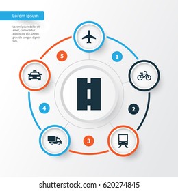 Shipment Icons Set. Collection Of Way, Van, Aircraft And Other Elements. Also Includes Symbols Such As Railway, Aircraft, Taxi.