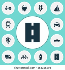 Shipment Icons Set. Collection Of Way, Tanker, Cabriolet And Other Elements. Also Includes Symbols Such As Streetcar, Tanker, Cargo.