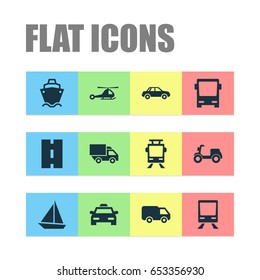 Shipment Icons Set. Collection Of Way, Skooter, Chopper And Other Elements. Also Includes Symbols Such As Wagon, Ship, Airplane.