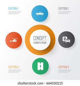 Shipment Icons Set. Collection Of Way, Cabriolet, Chopper And Other Elements. Also Includes Symbols Such As Parking, Cabriolet, Airplane.