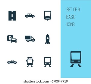 Shipment Icons Set. Collection Of Way, Road Sign, Spaceship And Other Elements. Also Includes Symbols Such As Highway, Camion, Flight.