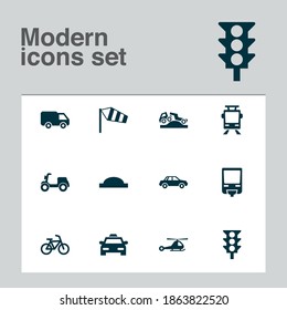 Shipment icons set with dangerous, van, traffic light and other skooter elements. Isolated vector illustration shipment icons.