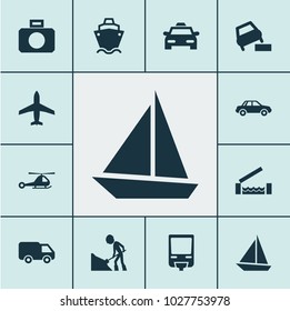 Shipment icons set with road work, soft verges, car and other vehicle elements. Isolated vector illustration shipment icons.