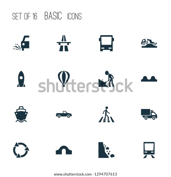 Shipment icons set with road work, rocket, zebra\
crossing and other workman elements. Isolated vector illustration\
shipment icons.