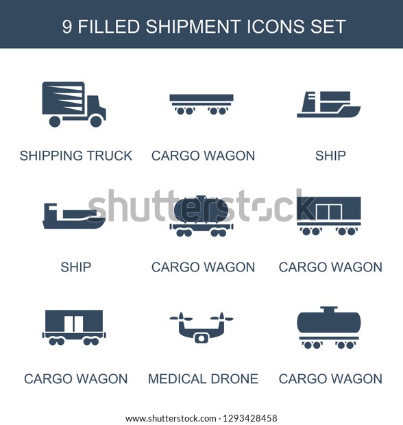 shipment icons. Trendy 9 shipment icons. Contain\
icons such as shipping truck, cargo wagon, ship, medical drone.\
shipment icon for web and\
mobile.