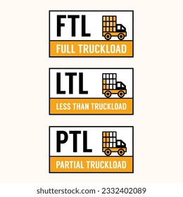 Plantilla de etiqueta de envío. Tipo de flete. Etiqueta de carga. Información sobre el flete. FTL Carga total de camiones, LTL Menos que carga de camiones, PTL Carga parcial de camiones. Envío. Etiqueta del vector, ilustración de la etiqueta adhesiva