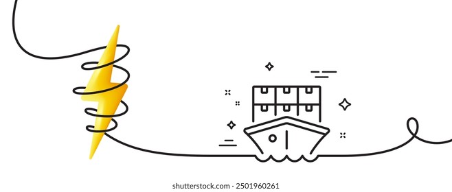 Icono de línea de envío. Línea continua con rizo. Señal de servicio logístico de la nave. Símbolo de cajas de carga de entrega. Cinta de contorno único de envío. Curva de bucle con energía. Vector