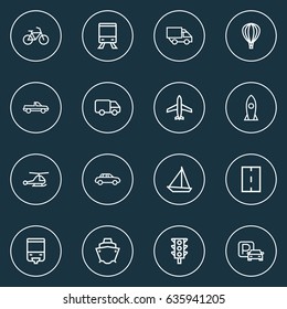 Shipment Outline Icons Set. Collection Of Balloon, Camion, Cargo And Other Elements. Also Includes Symbols Such As Traffic, Carriage, Sea.