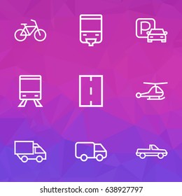 Shipment Outline Icons Set. Collection Of Camion, Helicopter, Road And Other Elements. Also Includes Symbols Such As Cycle, Road, Caravan.