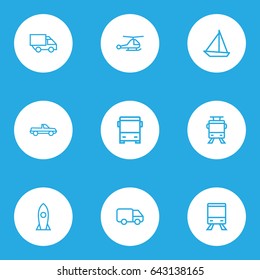 Shipment Outline Icons Set. Collection Of Streetcar, Train, Bus And Other Elements. Also Includes Symbols Such As Chopper, Pickup, Train.