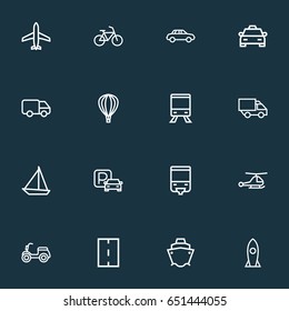 Shipment Outline Icons Set. Collection Of Camion, Sailing Ship, Taxi And Other Elements. Also Includes Symbols Such As Balloon, Helicopter, Motor.