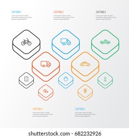 Shipment Outline Icons Set. Collection Of Camion, Cargo, Bike And Other Elements. Also Includes Symbols Such As Motor, Light, Cycle.