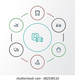 Shipment Outline Icons Set. Collection Of Helicopter, Cargo, Camion And Other Elements. Also Includes Symbols Such As Truck, Moped, Sailboat.