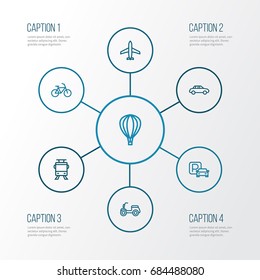 Shipment Outline Icons Set. Collection Of Moped, Bike, Aircraft And Other Elements. Also Includes Symbols Such As Craft, Monorail, Tram.