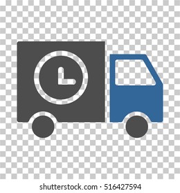 Shipment Schedule Van EPS vector icon. Illustration style is flat iconic bicolor cobalt and gray symbol on chess transparent background.