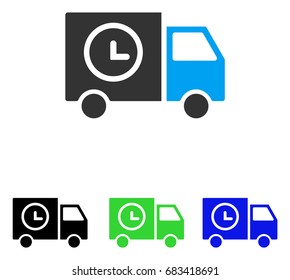 Shipment Schedule Van vector pictogram. Illustration style is a flat iconic colored symbol with different color versions.