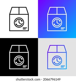 Icono de línea delgada de estado de envío, paquete con reloj. Ilustración vectorial moderna para el servicio de entrega.
