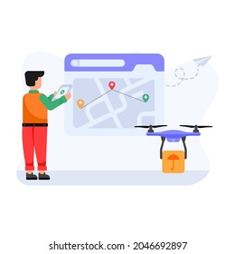 Shipment technology, flat illustration of drone delivery 