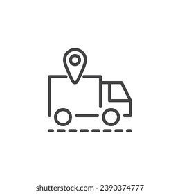 Icono de línea de seguimiento de envío. Pista de entrega con signo de estilo lineal de puntero de ubicación para concepto móvil y diseño web. Icono de vector de esquema de seguimiento de pedidos. Símbolo, ilustración del logotipo. Gráficos vectoriales