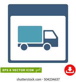 Shipment Truck Calendar Page icon. Vector EPS illustration style is flat iconic bicolor symbol, cyan and blue colors.