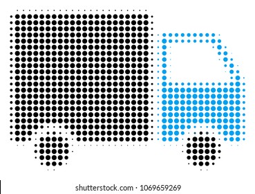 Shipment Van halftone vector pictogram. Illustration style is dotted iconic Shipment Van icon symbol on a white background. Halftone matrix is circle dots.