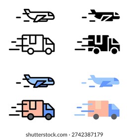 Shipments icon collection of various styles for design branding, print and digital media