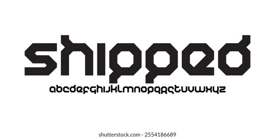 Shipped, Abstract technology space font and alphabet. techno effect fonts designs. Typography digital sci-fi concept. vector illustration
