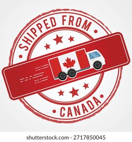 Enviado de Canadá Sello de goma rojo con hoja de arce e icono de la bandera