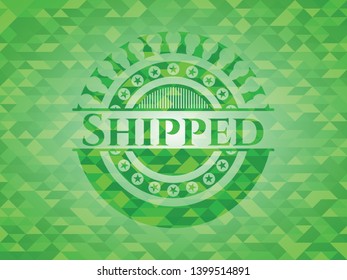 Shipped green mosaic emblem. Vector Illustration. Detailed.