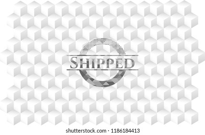 Shipped grey emblem with geometric cube white background