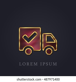 Shipped Van Red Ruby with Golden Frame Precious Jewellery Icon / Logo Design