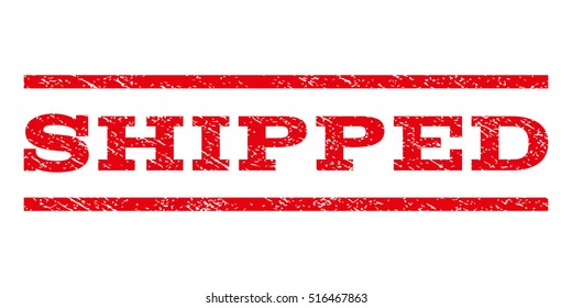 Shipped watermark stamp. Text tag between parallel lines with grunge design style. Rubber seal stamp with dust texture. Vector red color ink imprint on a white background.