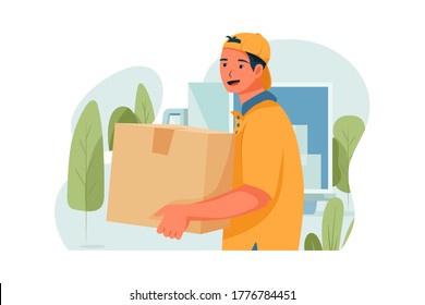 The shipper is delivering the box. Vector Illustration concept.