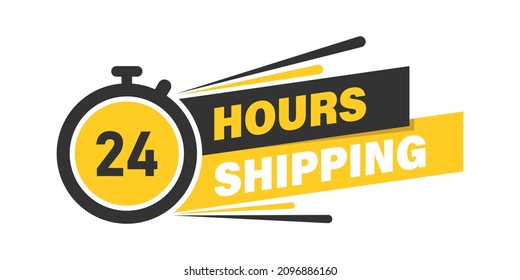 Shipping 24 hours icon in flat style. Delivery countdown vector illustration on isolated background. Quick service time sign business concept.