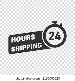 Shipping 24 hours icon in flat style. Delivery countdown vector illustration on isolated background. Quick service time sign business concept.