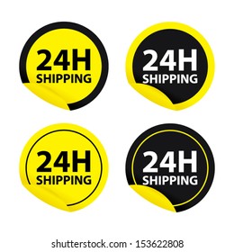 Shipping 24 hours sticker, label, sign, icon and symbol yellow color set. Vector
