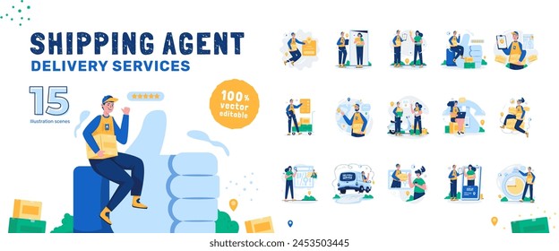 Conjunto de ilustración de servicios de entrega de agente de envío