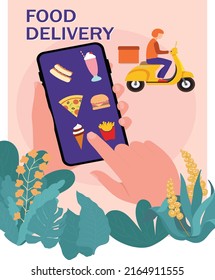 Shipping application advertising banner smartphone scooter food