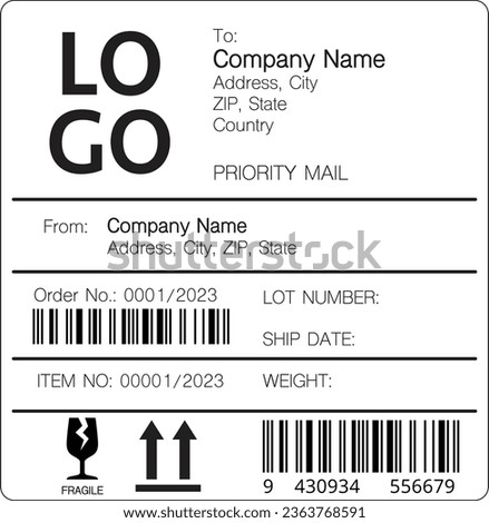 Shipping barcode sticker label template.