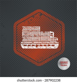 Shipping boat,stamp design on old dark background,grunge concept,vector