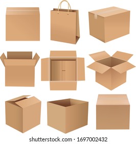 Shipping Box Big Set Isolated White Background With Gradient Mesh, Vector Illustration