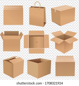 Shipping Box Big Set Isolated Transparent background With Gradient Mesh, Vector Illustration