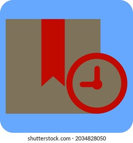 Shipping box with clock, illustration, vector, on a white background.