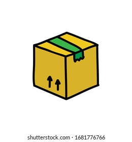 shipping box doodle icon, vector illustration