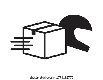 Shipping box and helmet icon, Fast delivery by motorbike man, Parcels tracking symbol, Pictogram flat design for apps and websites, Isolated on white background, Vector illustration