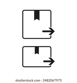 Shipping box icon. Arrow direction symbol. Delivery package vector. Black and white style.