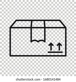 Shipping box icon in flat style. Container vector illustration on white isolated background. Cardboard package business concept.